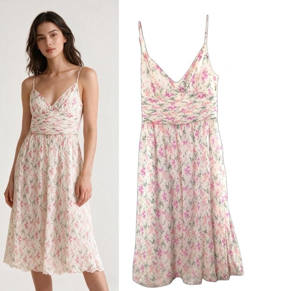 Altar'd State Floral Chiffon Crossover V-Neck Midi Dress Size Small Cottagecore